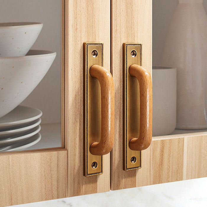 Goldenwarm Wooden Cabinet Backplate Pulls Kitchen Cupboard Gold