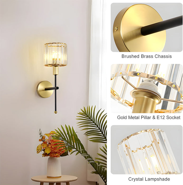 Modern Gold Wall Sconce Lighting with Clear Ribbed Glass Shade