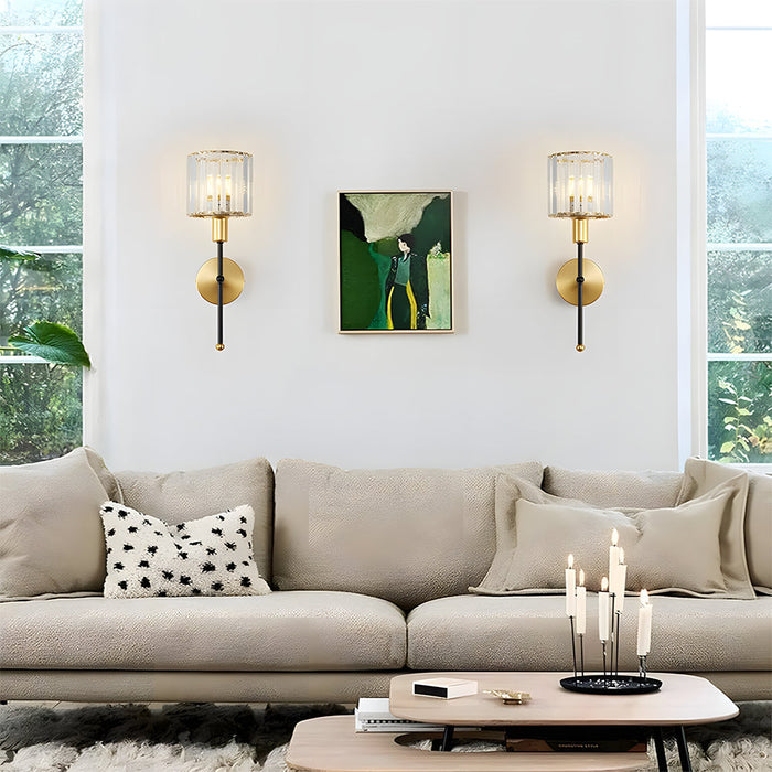 Modern Gold Wall Sconce Lighting with Clear Ribbed Glass Shade