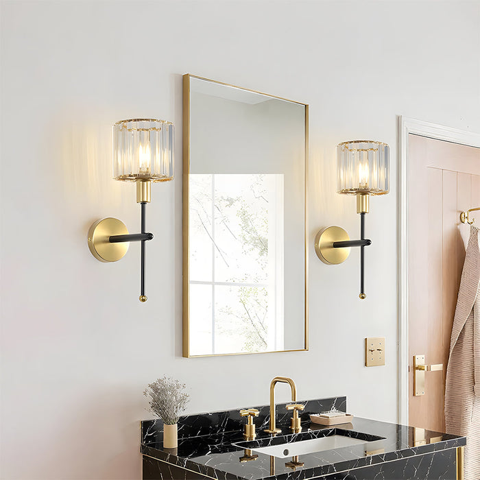Modern Gold Wall Sconce Lighting with Clear Ribbed Glass Shade