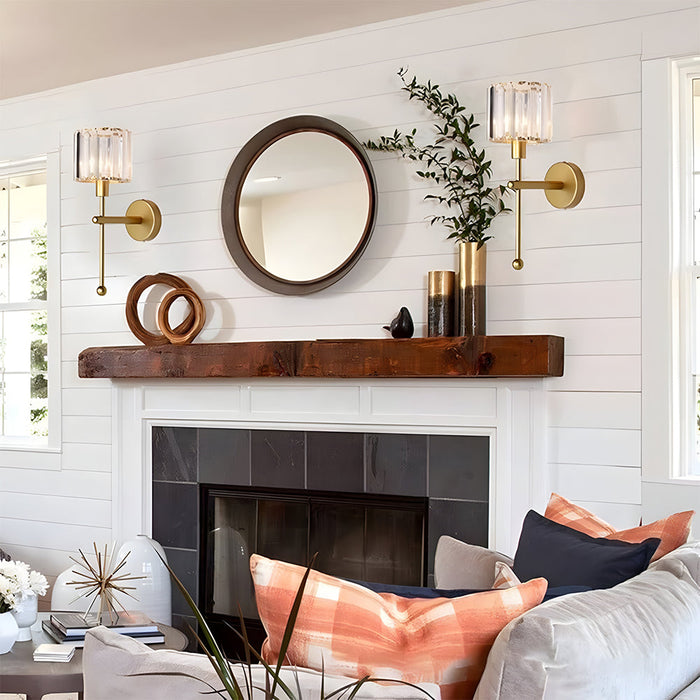 Modern Gold Wall Sconce Lighting with Clear Ribbed Glass Shade