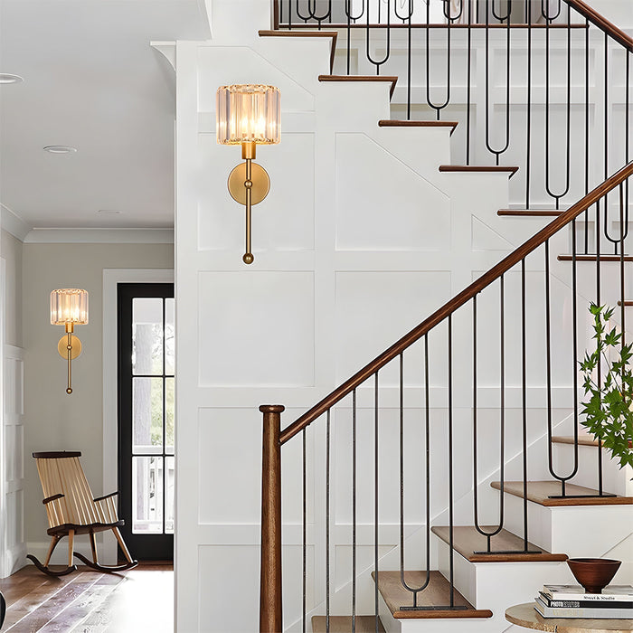 Modern Gold Wall Sconce Lighting with Clear Ribbed Glass Shade