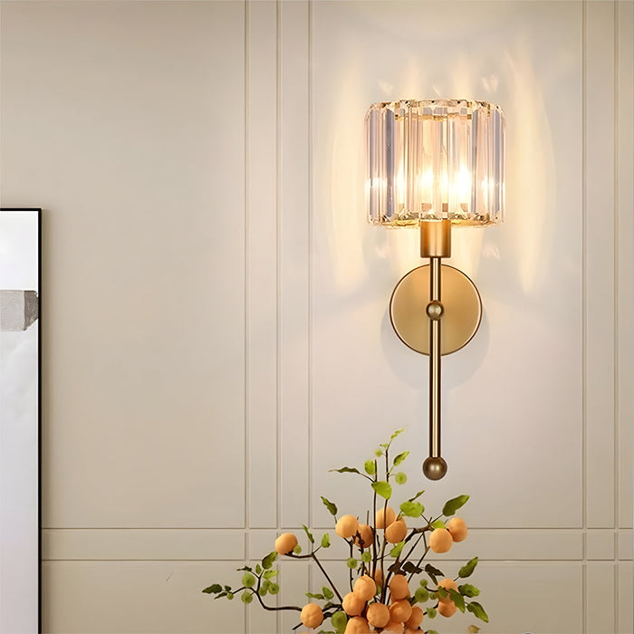 Modern Gold Wall Sconce Lighting with Clear Ribbed Glass Shade