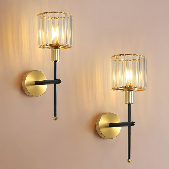 Modern Gold Wall Sconce Lighting with Clear Ribbed Glass Shade