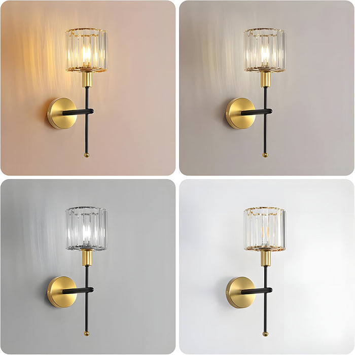 Modern Gold Wall Sconce Lighting with Clear Ribbed Glass Shade