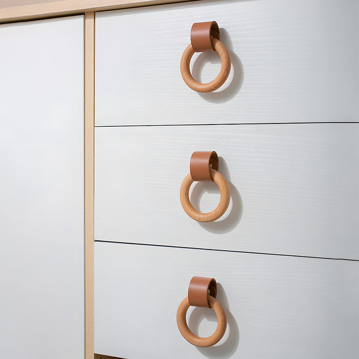 leather knobs for dresser Leather Dresser Pull Handles for Cabinet Drawer Beige / 96mm