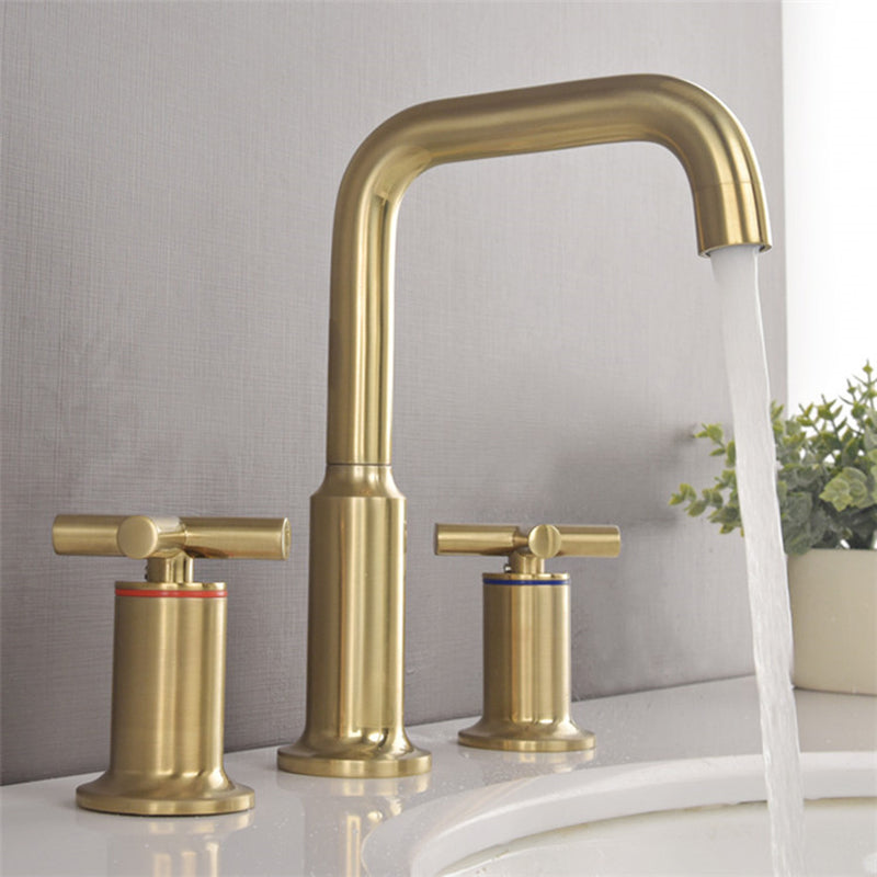 Goldenwarm Bathroom Faucet Three Hole Brushed Gold Waterfall Widespread ...