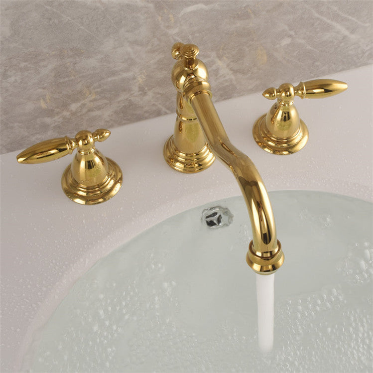 Goldenwarm Bathroom Faucets 2 Handle Bathroom Faucet Gold 3 Hole Sink ...