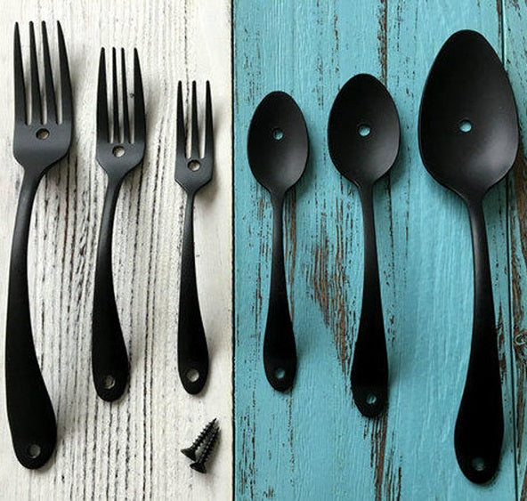 Black Spoon Fork Kitchen Cabinet Handles And Drawer Pulls