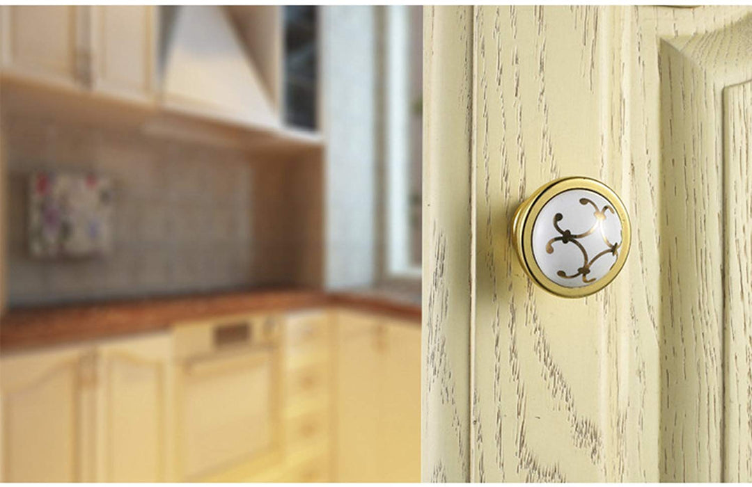 Cabinet Drawer Knobs Ceramic and Polished Brass Combination - Goldenwarm