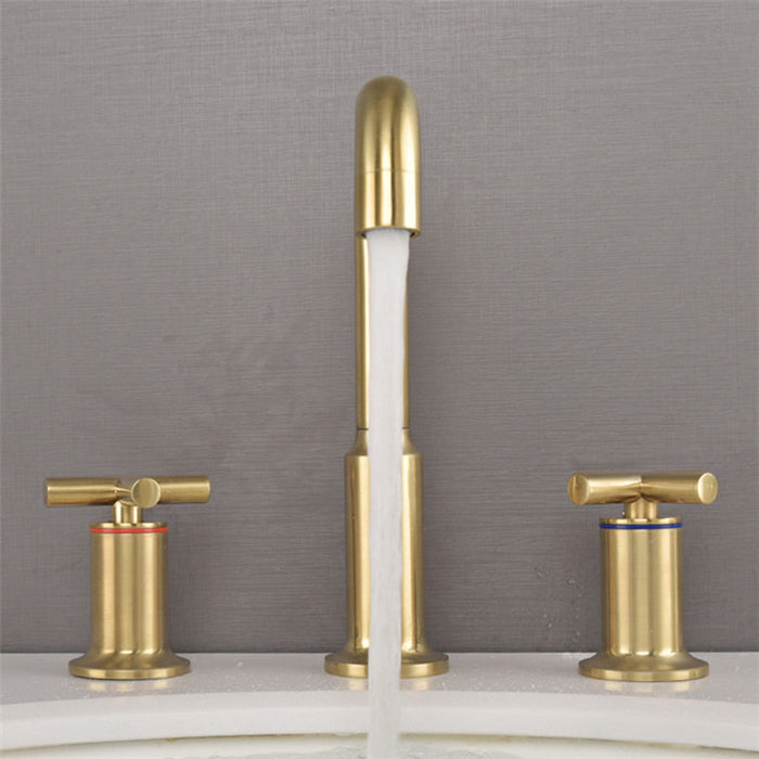 Three Hole Brushed Gold Widespread Waterfall Bathroom Faucet