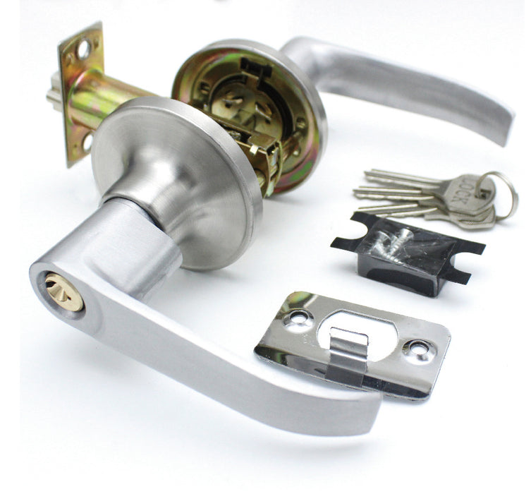 Door Handle Lever with Traditional Design for Home Bedroom or Bathroom Privacy in Satin Chrome