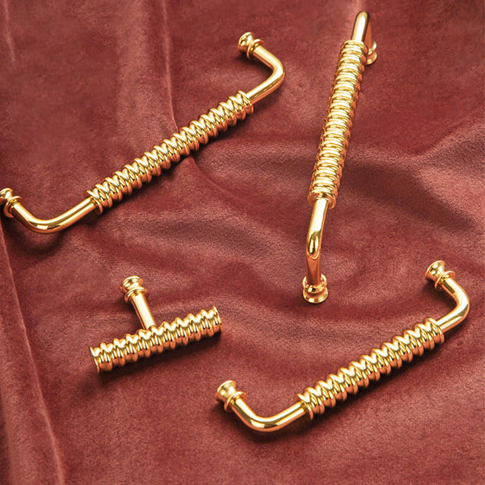 Gold Spiral Cupboard Handle Knob Unique Pure Copper Drawer Pulls