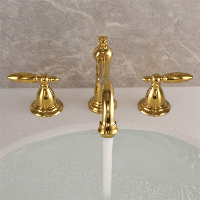 Double Handle Vintage Brass Bathroom Faucets For 3 Hole Sink
