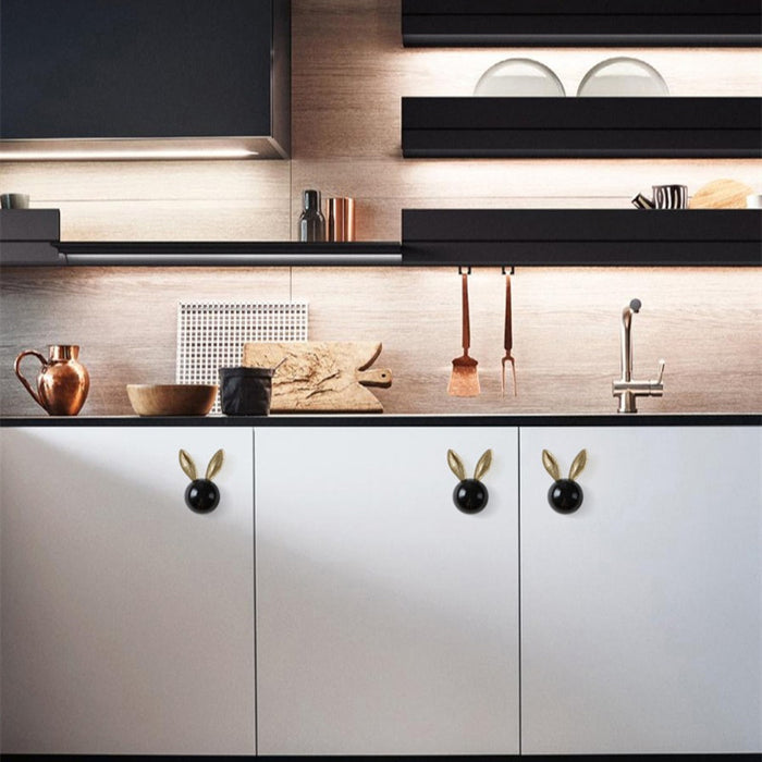 Drawer Lack Rabbit Cabinet Knobs Ceramic Drawer Pull Bunny Knobs Rabbit children — Goldenwarm
