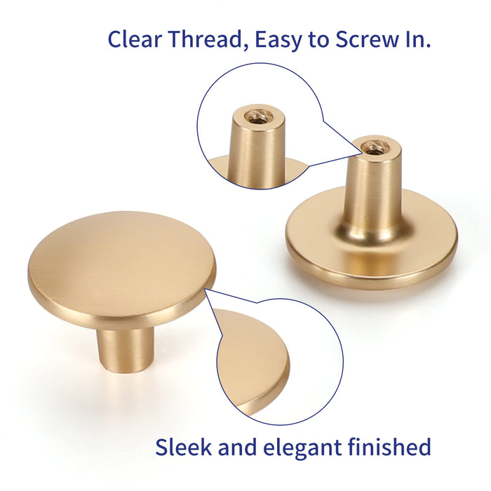 Brushed Brass Cabinet Knobs Solid Gold Cabinet Knobs Round Drawer Knobs
