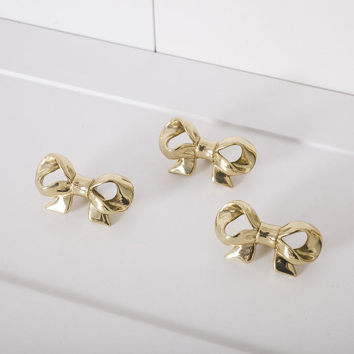 Exquisite Bow Knob Gold Brass Drawer Knobs Dresser Handle Decor Furniture Hardware