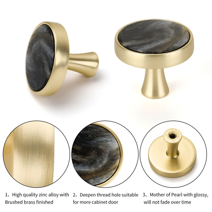 5 Pack Round Cabinet Knobs Gold Drawer Knobs Brass Cupboard Door Knobs for Kitchen(LS6214DS) - Goldenwarm