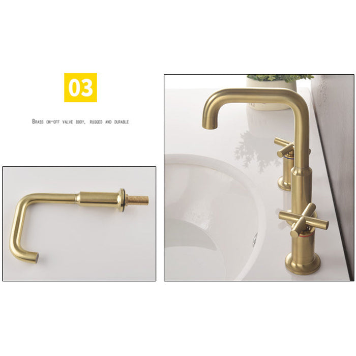 Three Hole Brushed Gold Widespread Waterfall Bathroom Faucet