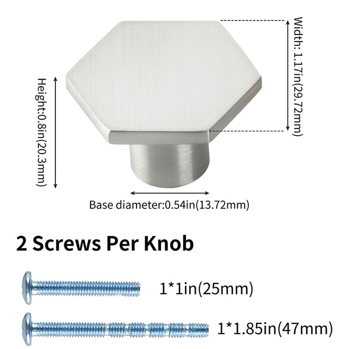 5 Pack Brushed Nickel Cabinet Door Knobs Silver Hexagon Dresser Knobs for Bathroom(LS6275SNB) - Goldenwarm