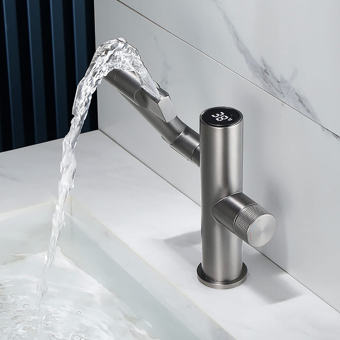 Single-Hole Smart Bathroom Faucet with Temperature Display