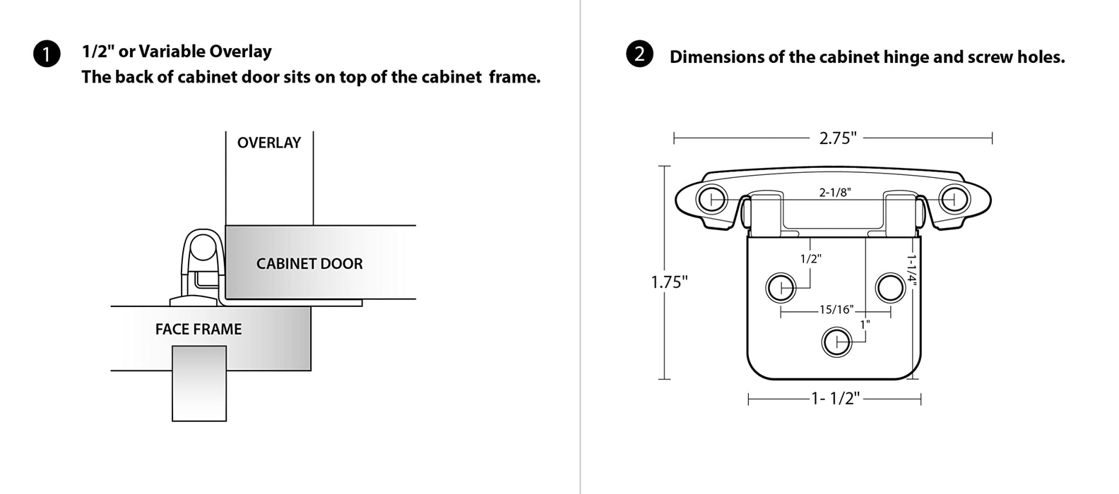 1/2" Overlay(Variable) Self Closing Kitchen Cabinet Hinges Satin Brushed Nickel kitchen Door hinges