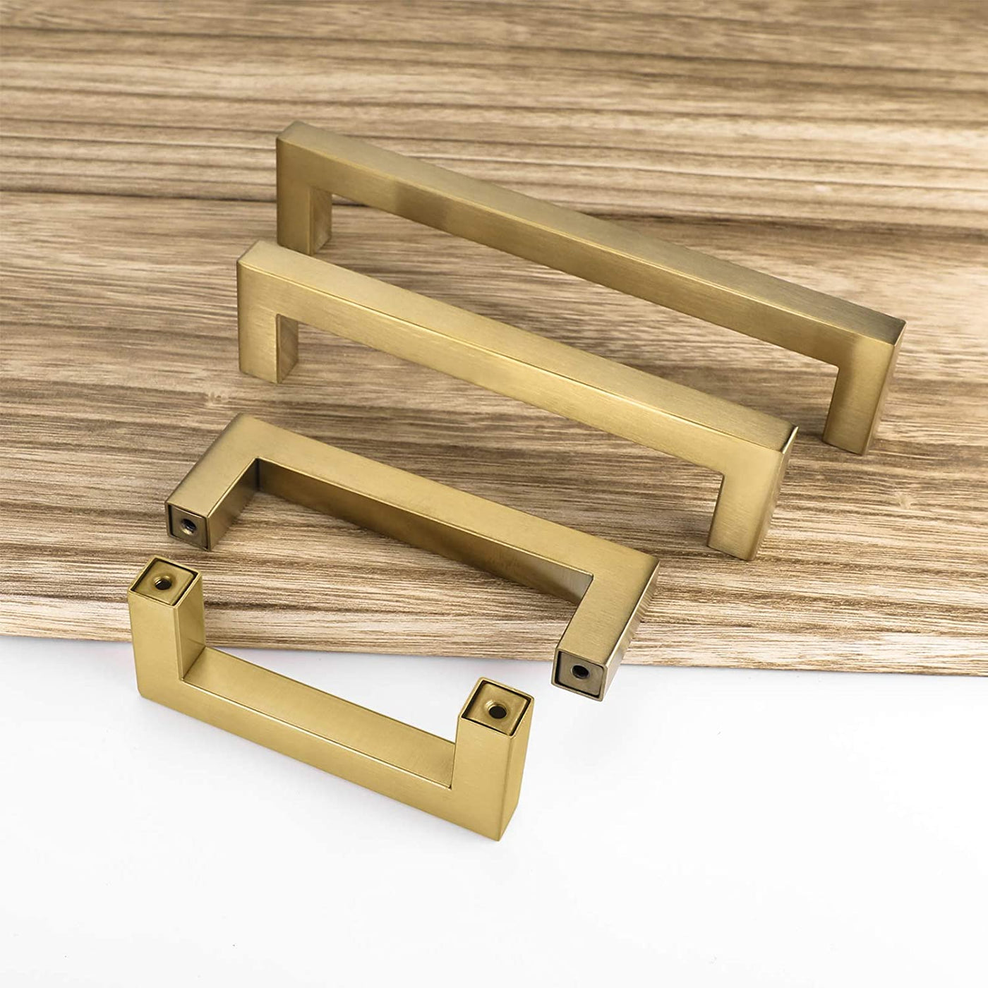 Brushed Brass Square Drawer Pulls Kitchen Cabinet Handles | Goldenwarm