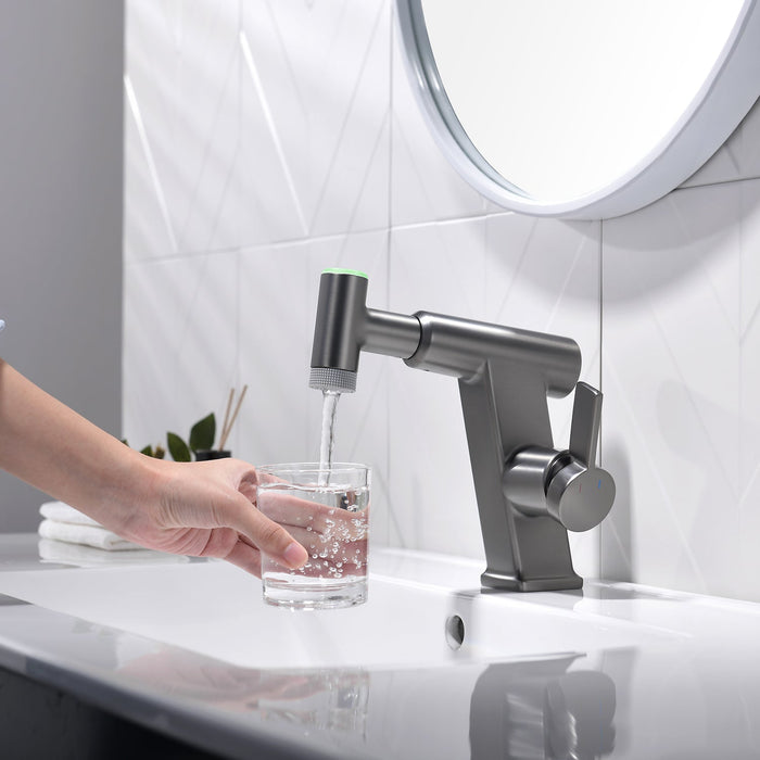 Single Hole Pull-Out Faucet with Temperature Display & LED Light