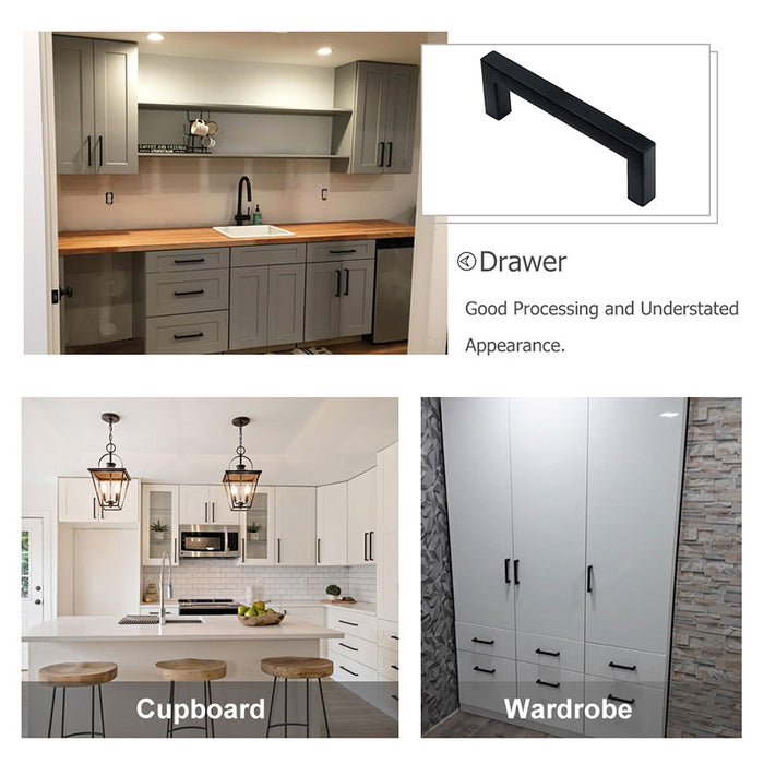 Black square kitchen bar pulls 5in(128mm) for cabinet, J10BK128 - Goldenwarm