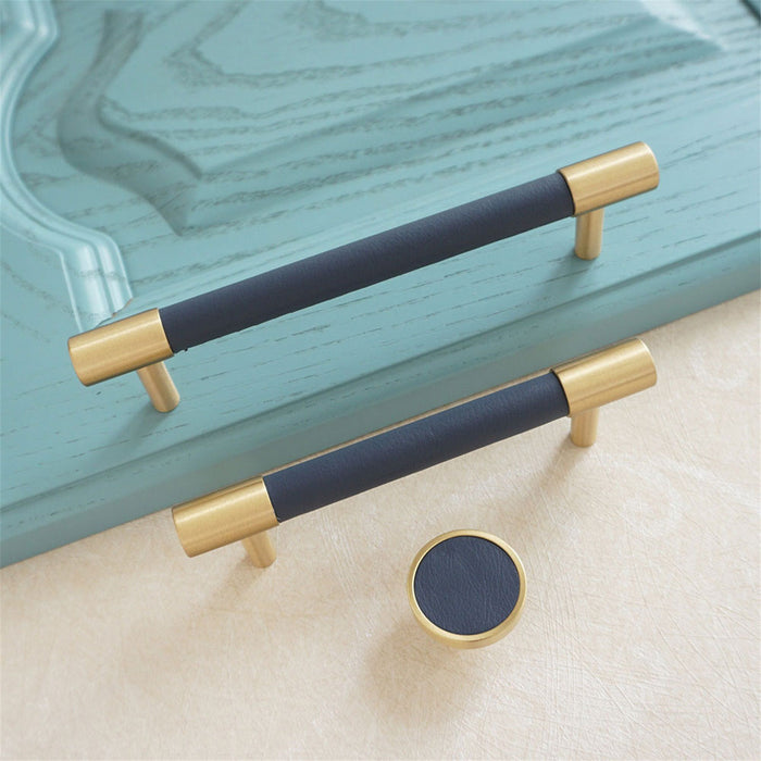 Solid Brass Leather Cabinet Door Handles Colorful Dresser Drawer Pulls