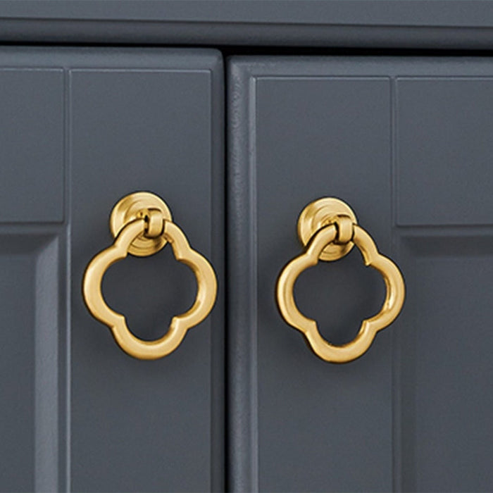 Flower Design Brass Gold Knobs Furniture Pulls Cabinet Handle